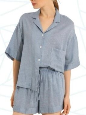Light Blue Short Sleeve Cotton Pajama Set